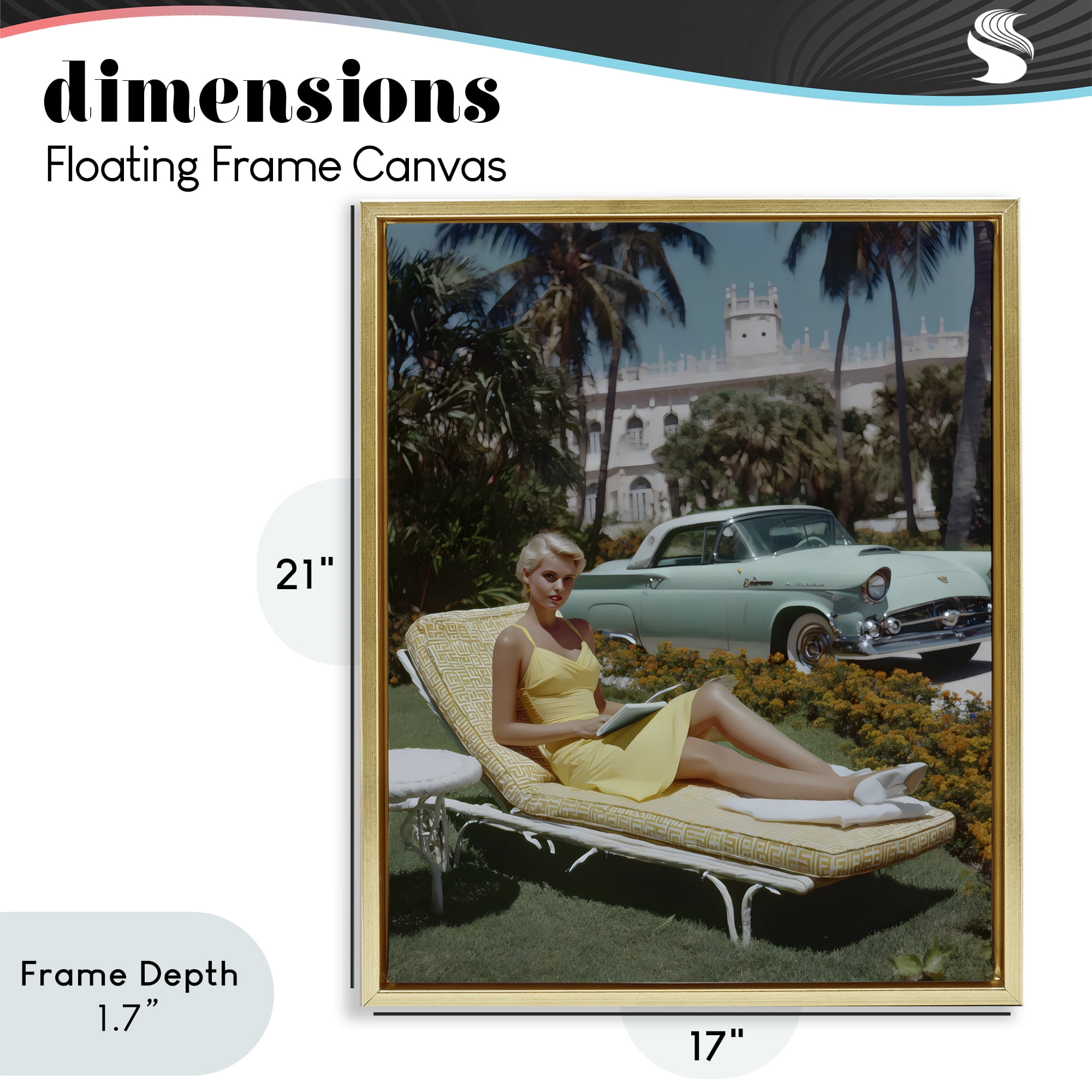 Stupell Industries Vintage Sunbathing Woman Gold Framed Floater Canvas Wall Art, design by Franklyn Gregory