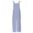 thumbnail image 4 of Lenpel Women's Jumpsuits Plus Size Sleeveless Spaghetti Strap Striped Plaid Straight Leg Rompers Causal Loose Overalls with Pockets, 4 of 5