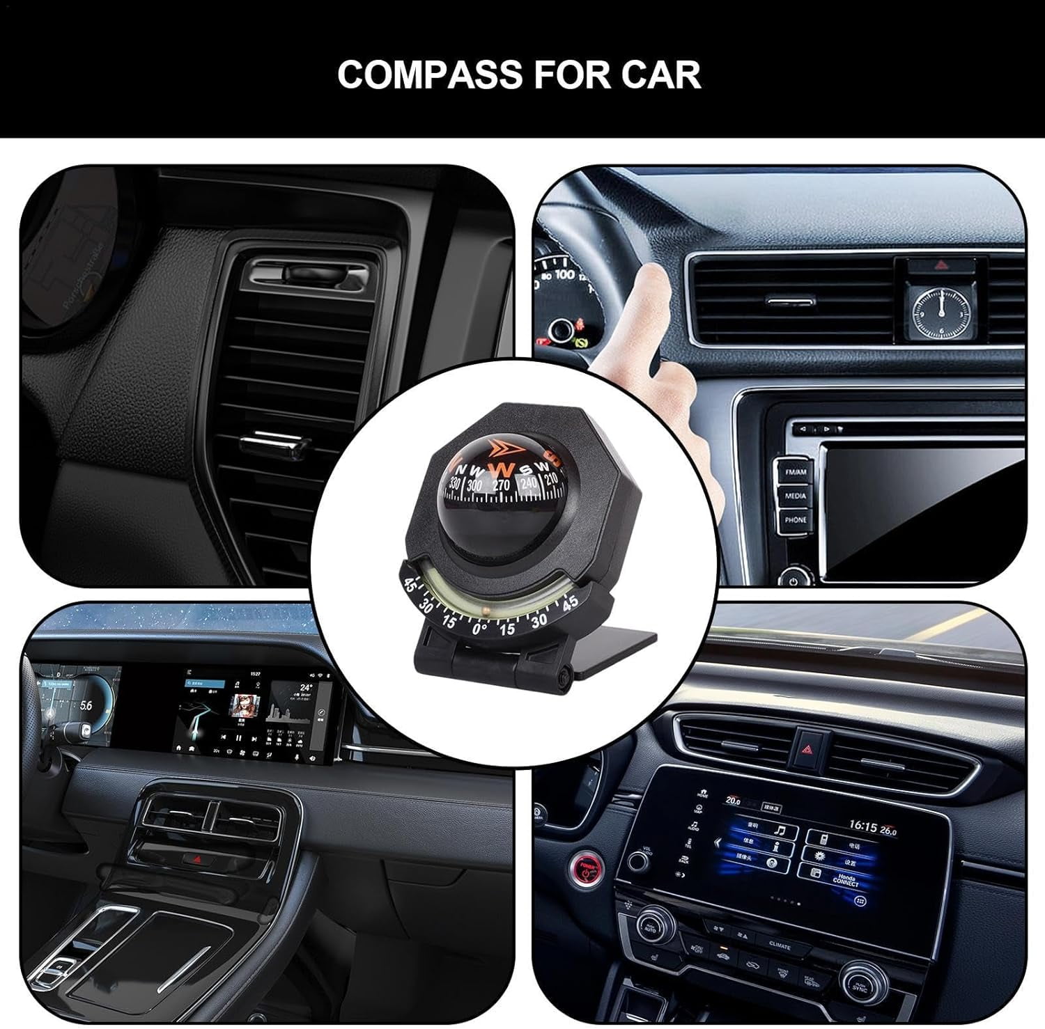 SLGHLSAHG Boat Compass | 180 Degree Car Compass | Adjustable Dashboard Compass | Boating Compass Dashboard Suction | Navigation Marine Compass for Marine Yacht Boat Ship Caravan Car A4589