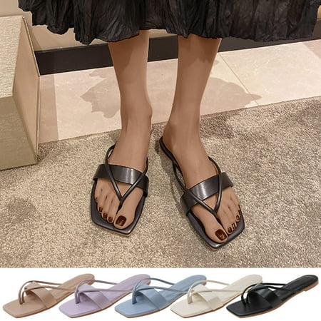 

Cethrio Sandals for Women Flats Shoes- Wide Width on Clearance Flat Slides Sandal Flip Flops Clip-Toe Purple Dressy Sandals/ Slides Size 7.5