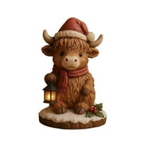 dajkiuy Christmas Highland Cow Figurines Decor, Christmas Cows Resin Statue for Xmas Garden Table Shelf Home Decor