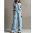 thumbnail image 6 of Women's Casual 2 Piece Outfits Sleeveless Zip Up Top and High Waisted Wide Leg Pants Set Summer Streetwear, Nylon, | VerBelle,Blue L, 6 of 9