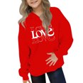 thumbnail image 2 of SERTG Girls Valentine's Hooded Sweatshirt Long Sleeve Casual with Heart Print Kids Spring Fall Fleece-Lined Solid Color Everyday Top(Red#1,13 Years), 2 of 5