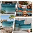 thumbnail image 5 of Teal Turquoise Ombre Outdoor Waterproof Pillow Covers, Modern Abstract Gradient Lines Decorative Square Throw Pillowcase Sofa Cushion Sham for Patio/Couch/Chair, 26"x26" 2 Pack, 5 of 8