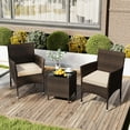 thumbnail image 4 of Costway 3 PCS Outdoor Conversation Set with Cushioned Seat & Tempered Glass Tabletop Beige, 4 of 9