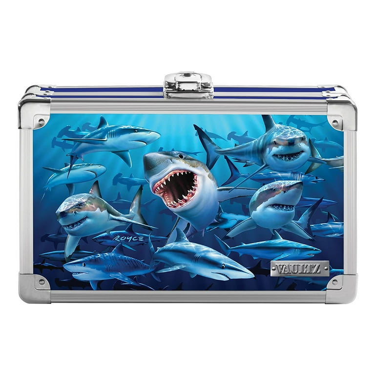 Vaultz Locking Pencil Box, 3D Sharks Design, Key Lock, Shark, New