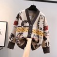 thumbnail image 1 of Suéter de moda con cuello en V para mujer, cárdigan de punto con dibujos animados en color contrastante, primavera y otoño de 2023, 1 of 5