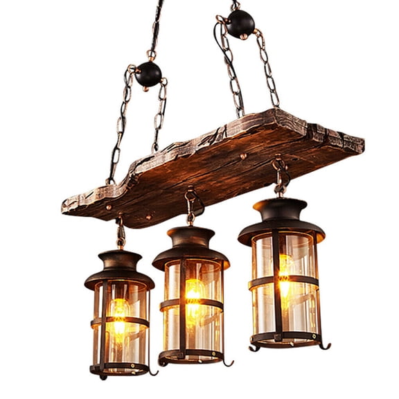 TFCFL Wooden Chandelier 3-Head Ceiling Light Home Decor Pendant Lamp Lighting Fixture for Bar Restaurant Cafe