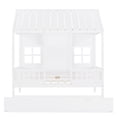 thumbnail image 3 of Canopy Bed Frame Platform Bed with Twin Size Trundle Modern Wooden Canopy Bed with Roof, Windows and Slat Support Leg for Dorm, Bedroom, Guest Room (Twin), 3 of 9