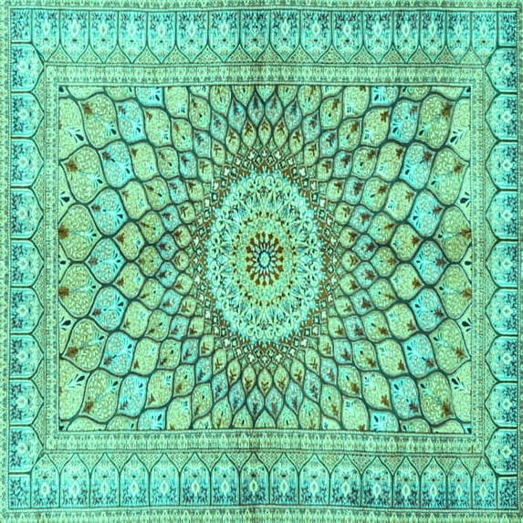 Ahgly Company Machine Washable Indoor Square Persian Turquoise Blue Traditional Area Rugs, 7' Square