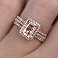 thumbnail image 7 of 9x7mm 4.75 Carat Emerald Cut Morganite Wedding Set Diamond Moissanite Bridal Ring 10k Rose Gold Thin Eternity Band Half Eternity, 7 of 7
