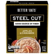 Better Oats Steel Cut Oatmeal, Apples and Cinnamon Oatmeal, Hearty, 10 Steel Cut Oatmeal Packets, 12.3 oz Pack