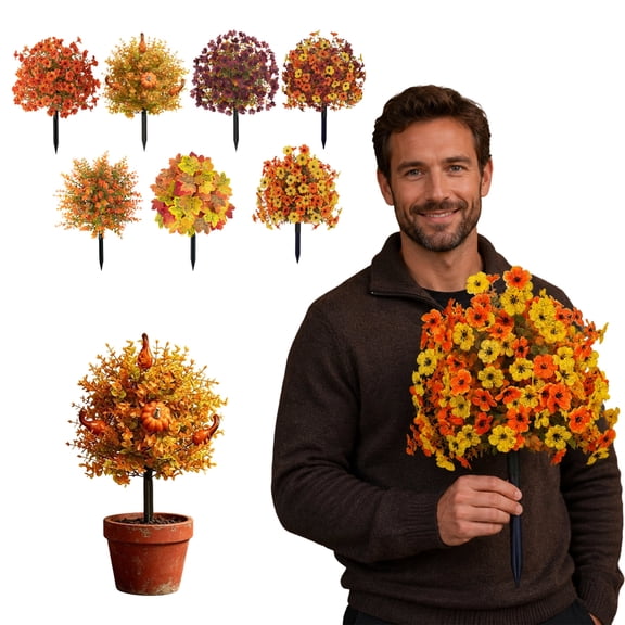 22 Inch Orange Artificial Fall Flowers, Outdoor Fall Decorations for Porch, Uv Resistant Fake Flower Stake for Front Yard Garden Patio, 1 Pack