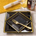 thumbnail image 6 of 125Pieces Black Square Plastic Plates with Gold Rim Gold Disposable Silverware - New Years Plates include 25Pcs Dinner Plates,25Pcs Dessert Plates,25 Forks, 25 Knives, 25 Spoons, 6 of 16