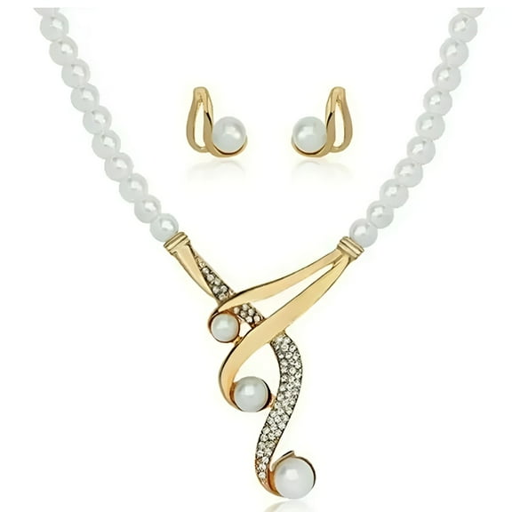 DESIGNICE Pearl Necklace & Earrings Set for Women - White Cultured Pearl Necklace with Gold Clasp, Elegant Wedding/Prom/Party Jewelry Set (18" 0.67" Earrings)