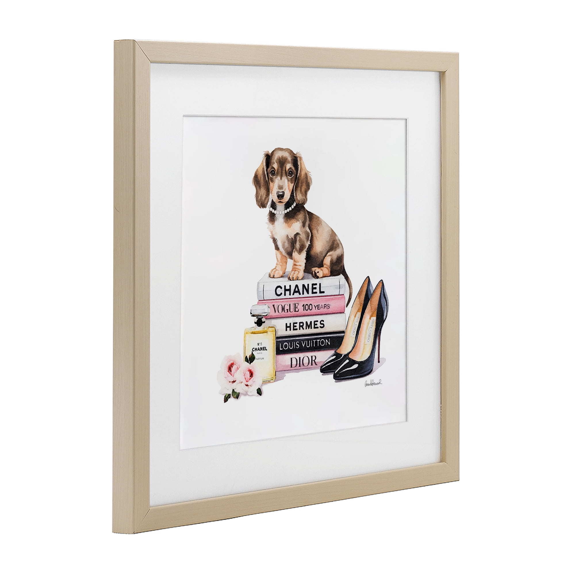 Stupell Industries Luxury Fashion Books & Dog Birch Framed Print Under Glass, design by Amanda Greenwood