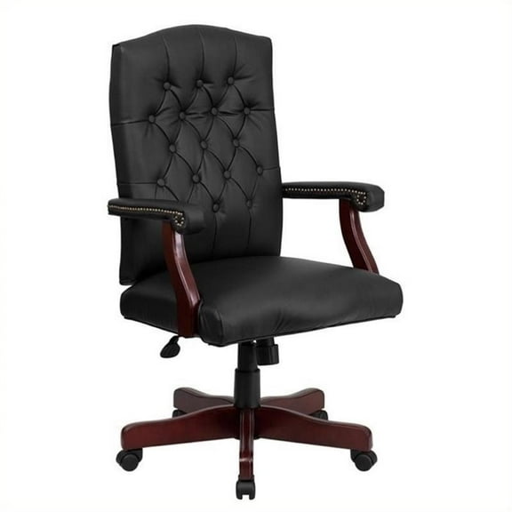 Scranton & Co Leather Swivel Office Chair in Black