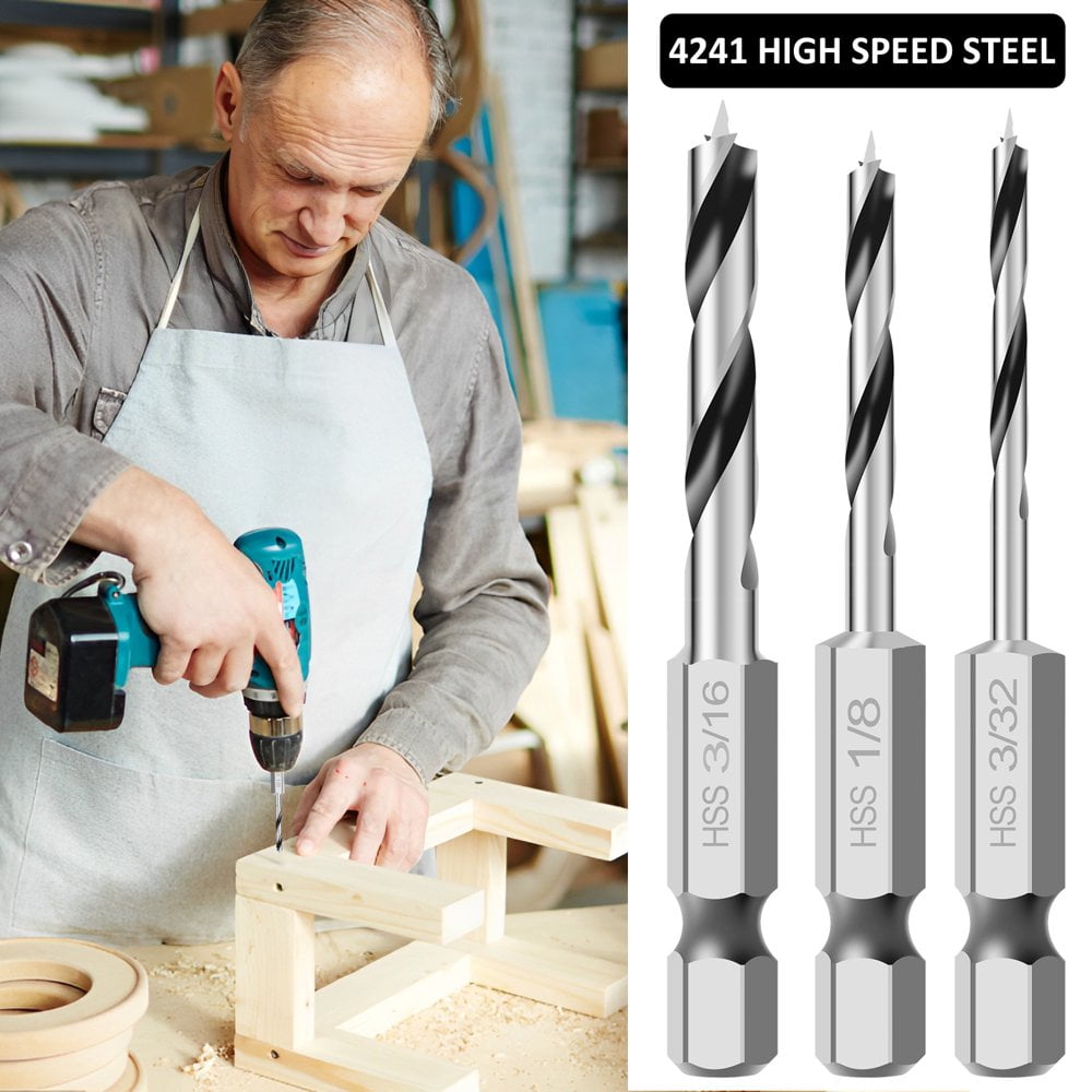 Bestgle 6 Pcs Brad Point Drill Bits, 1/4 Inch Hex Shank HSS Spiral Twist Drill Bit Set for Soft