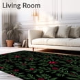 thumbnail image 2 of ODIKA 3'x5' Machine Washable Non-Slip Area Rug, Elegant Floral Wreath Seasonal Yarn Decoration Framework High Traffic Rug, Black, 744437, 2 of 7