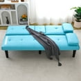 thumbnail image 3 of CQSXDA  67-Inch PVC Folding Sofa Bed with Built-In Cup Holder  for Transforming Living Space to Guest Room, Blue, 3 of 16