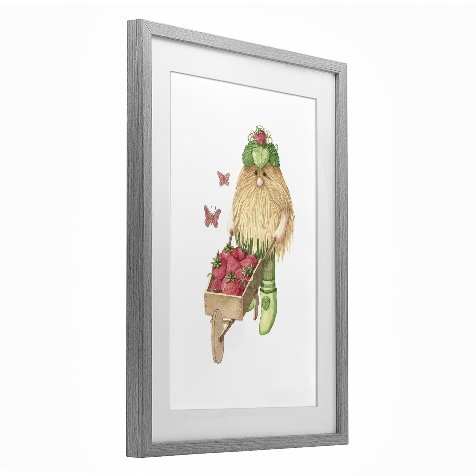 Stupell Industries Garden Elf with Wheelbarrow Gray Framed Print Under Glass, design by Nancy Overton