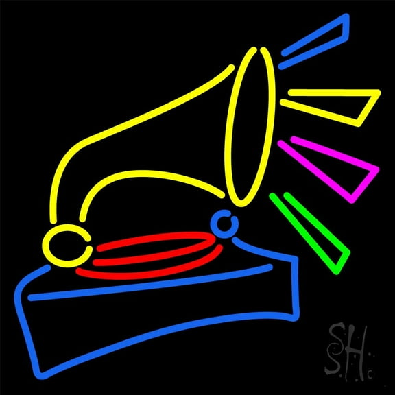 Record Player LED Neon Sign 16" Tall x 16" Wide - inches Black Square Cut Acrylic Backing, with Dimmer - Premium built indoor Sign for Studio, Club, Home décor, Event, Workshop, Storefront.