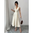 thumbnail image 5 of Women's V-Neck Sleeveless Midi Dress with 100% Polyester Fabric Button Front Classic Cut Flattering Fit Everyday Wear, 5 of 8