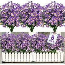 Sinhoon 8 Bundles Artificial Daisy Flowers Outdoor Spring Decoration UV Resistant Fake Flowers Faux Plastic Greenery Shrub Plant Indoor Outside Hanging Home Garden Window Porch Box Dcor(Purple)