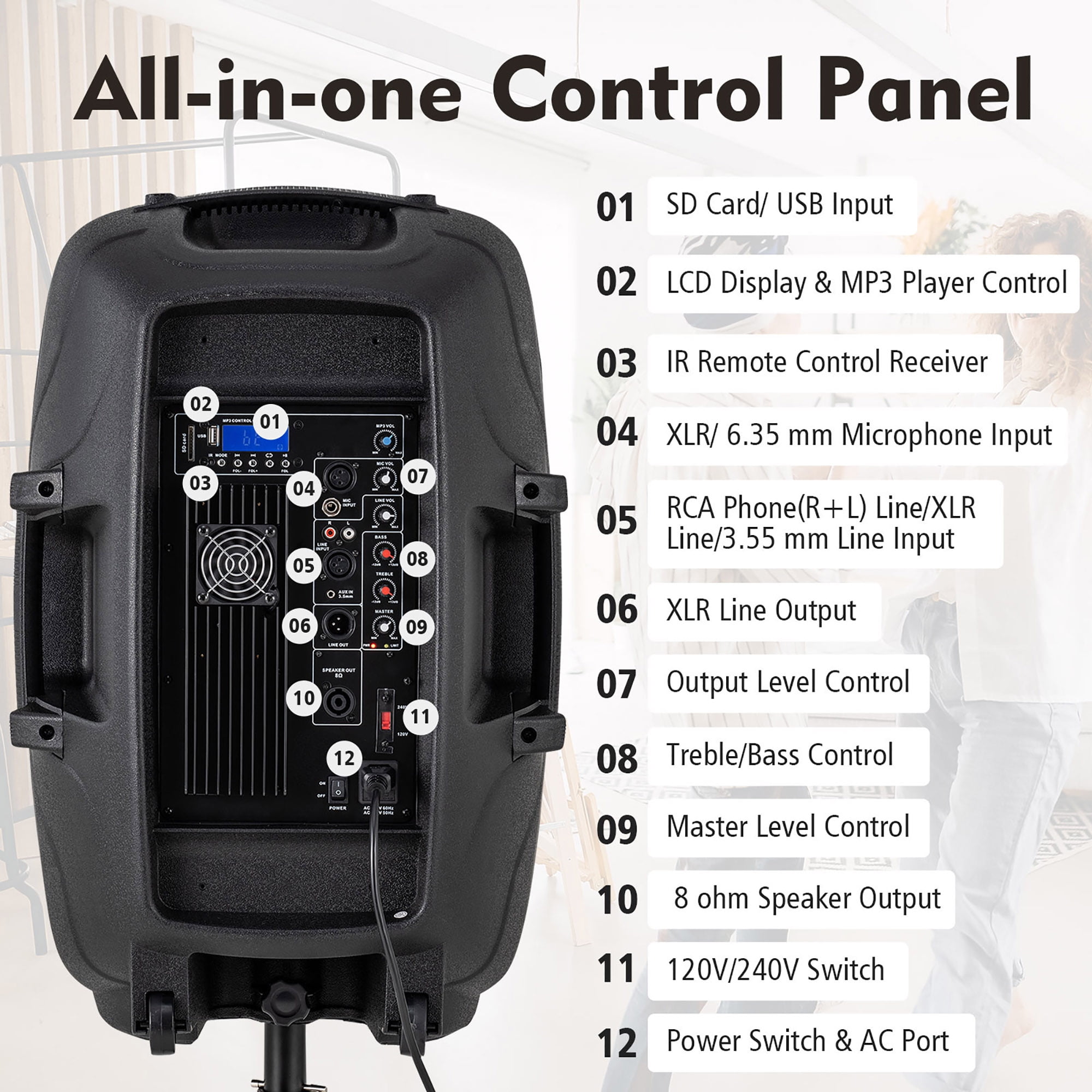 Gymax Professional DJ System  Portable Bluetooth 15 2Way 2000W Speakers with Stand & Controller  (图5)