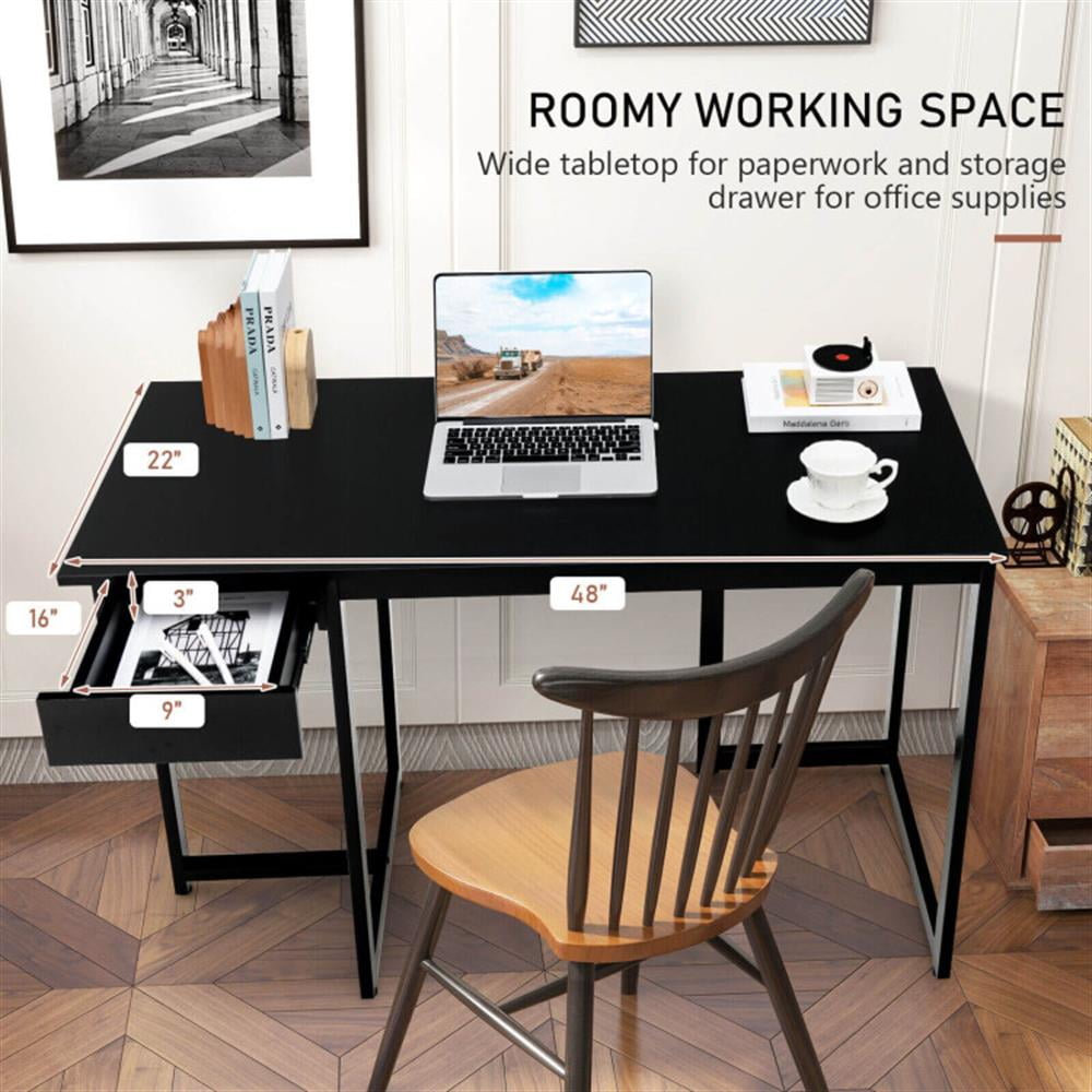 Demi Bonn 48" Computer Desk with Metal Frame and Adjustable Pads, Small Home Office Desk Study Writing Table, Black