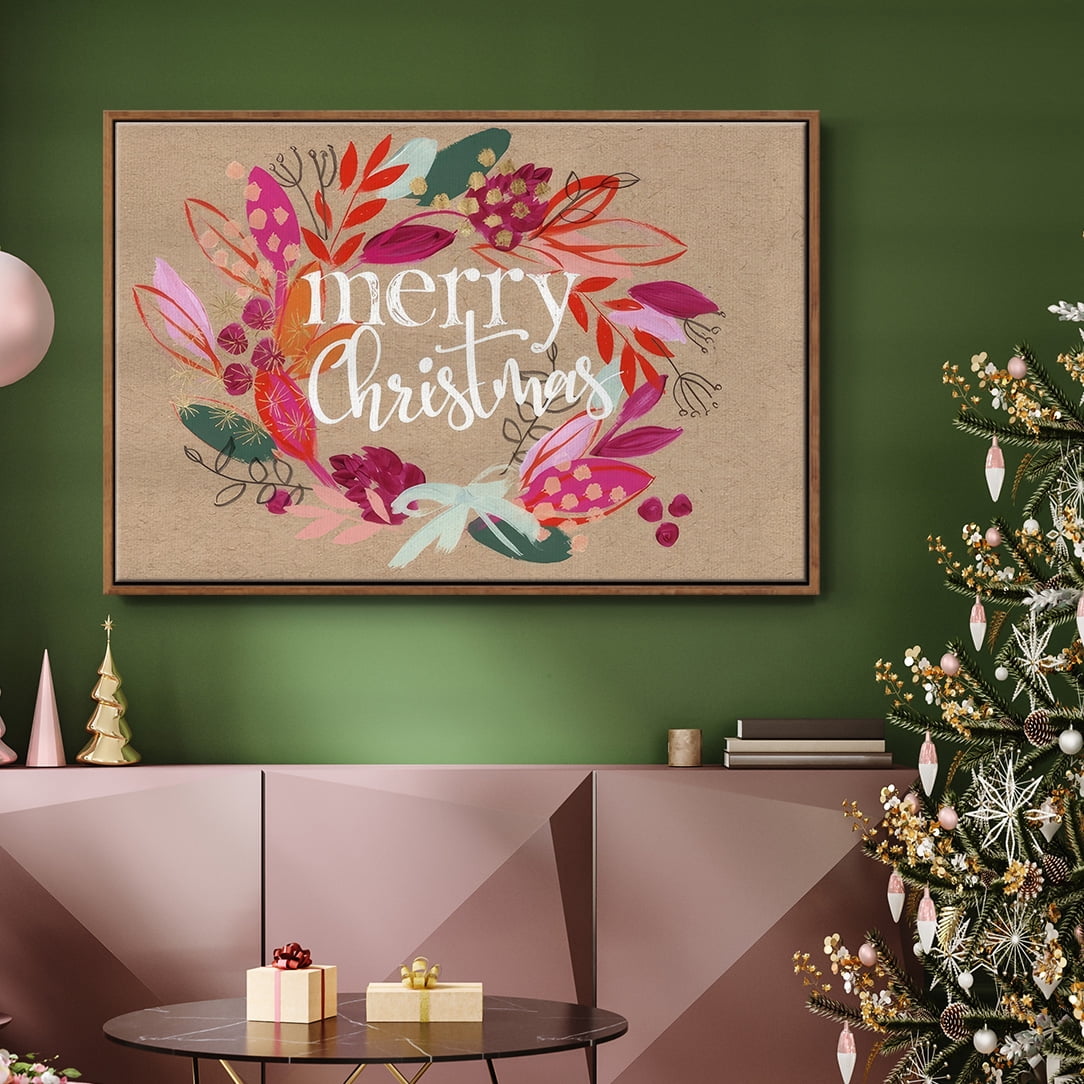 Crafty Christmas Collection A - Framed Gallery Wrapped Holiday Canvas - 25 x 37 - Rosewood Frame