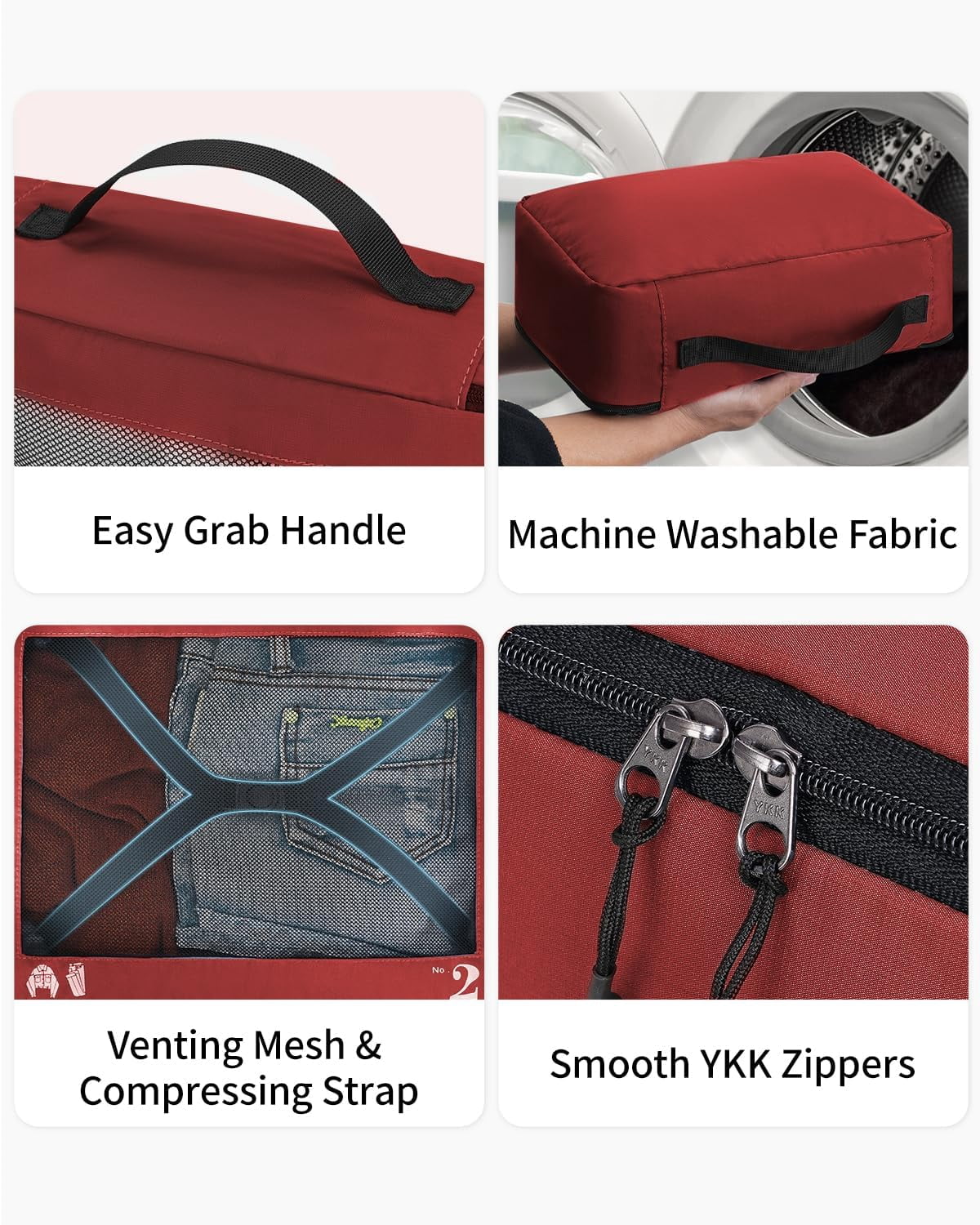 WANDF 7 Set Compression Packing Cubes Travel Accessories,Tear-Resistant Luggage Packing Organizers with Number Icon, Machine Washable Suitcase Packing Cubes for Travel,Airplane,Camping(Red Bag)