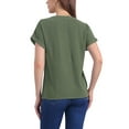 thumbnail image 3 of INSPIRAR CHIC Blusas de Lino para Mujeres, Camisetas de Manga Corta, Ropa Casual Básica de Verano, Blusa Suelta de Color Sólido XL Verde Oliva, 3 of 6