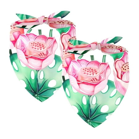 PhooArto Pink Water Lotus Patterns Dog Bandanas 2 Pack Soft Washable Pet Scarf Triangle for Large Dogs Puppies and Cats