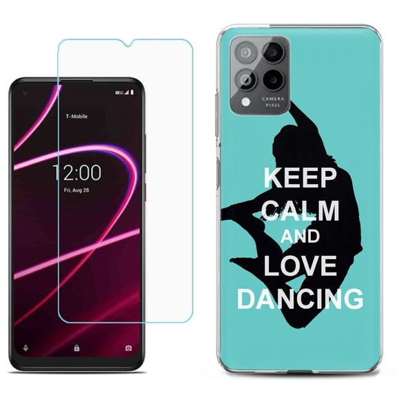 Slim-Fit Gel TPU Phone Case for T-Mobile Revvl 6 Pro 5G, with Tempered Glass Screen Protector, by OneToughShield ® - Keep Calm / Dancing