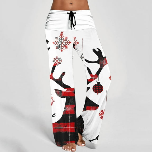 WXLWZYWL Women's Christmas Pajama Pants Comfy Pajamas Drawstring Stretch Print Long Wide Leg Pajama Pants Women Pajama Bottoms