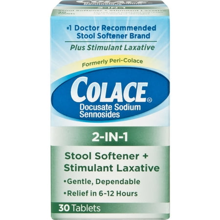 Colace 2-IN-1 Stool Softener & Stimulant Laxative Tablets, 30 Count, Gentle Constipation Relief in 6-12