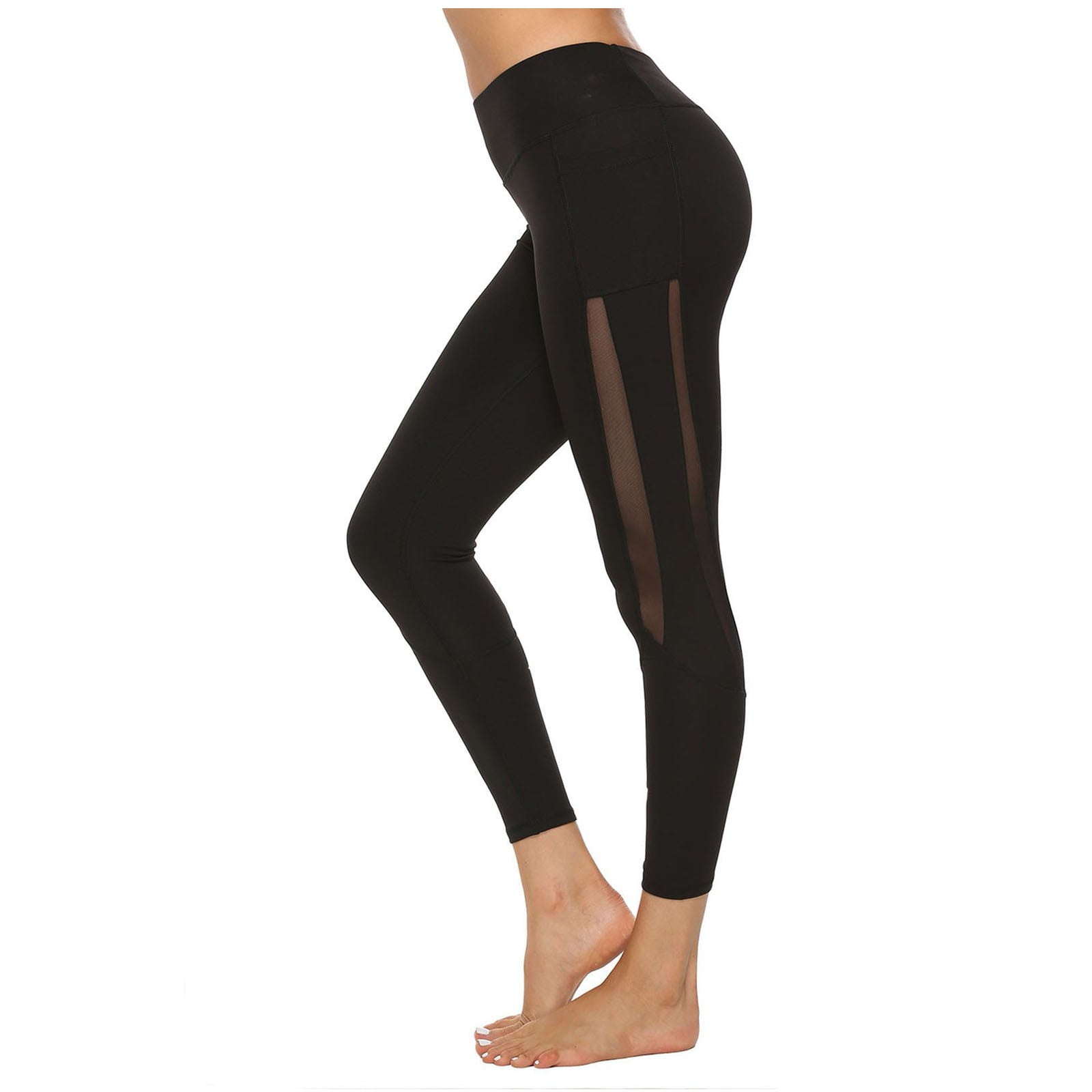 Women's High Waist Yoga Pants Mesh Non See-Through Fabric Barre Stirrup Leggings 