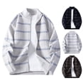 thumbnail image 2 of ZCFZJW Mens Striped Sweaters Fall Lightweight Casual Long Sleeve Full Zip up Cardigan Outwear Jackets Loose Regular Fit Cable Knit Pullover Tops Coffee M, 2 of 7