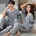 thumbnail image 1 of Conjunto de pijama de dos piezas para hombre y mujer, ropa de dormir cómoda, pantalones de manga corta, 70% algodón, traje de casa para amantes, Verano, 1 of 4