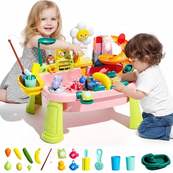 Liegorji Water Table Toys Set, Outdoor Kitchen Toys for Toddlers, Sand Water Table Fishing Games, Birthday Gifts for Age 3 4 5 6 7 8