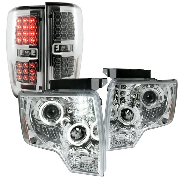 Spec-D Tuning Dual Halo Projector Headlights Clear Full LED Tail Lights Compatible with 2009-2012 Ford F150 Left Right Pair Headlamps Assembly