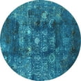 thumbnail image 1 of Ahgly Company Machine Washable Indoor Round Oriental Turquoise Blue Industrial Area Rugs, 7' Round, 1 of 4