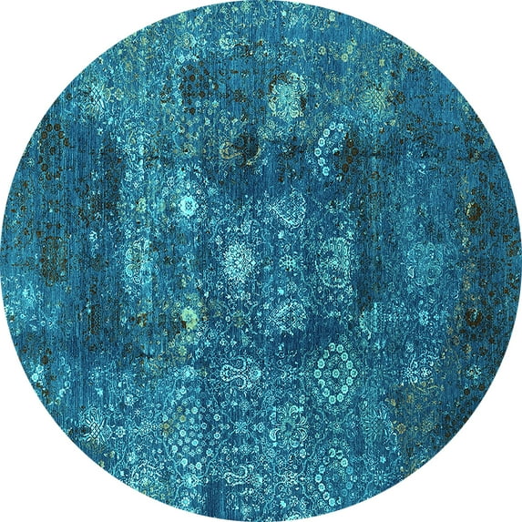 Ahgly Company Indoor Round Oriental Turquoise Blue Industrial Area Rugs, 5' Round