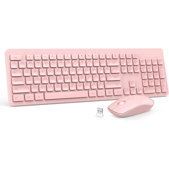 ERDS-Wireless Keyboard and Mouse Set, 2.4GHz Ultra-Slim USB, Water-Dropping Keycaps, 12 Shortcuts, Keyboard Mouse Combo for PC Laptop Windows XP/7/8/10, Vista, Mac (Pink)