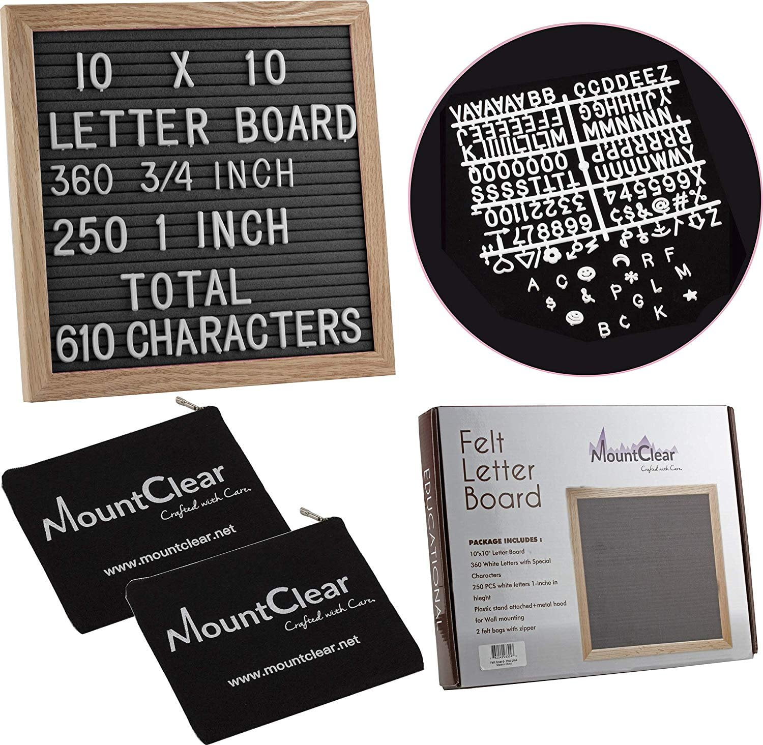 Word and Oak Grey Felt Letter Board with 304 Changeable White Plastic Letters 10 x 10 in. 