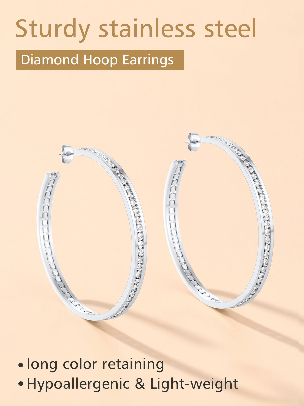 FindChic Silver Hoop Earrings for Women Stainless Steel Hoops with Cubic Zirconia Inlaid Birthday Mothers Day Jewelry Gifts Her Mom Wife, 80mm