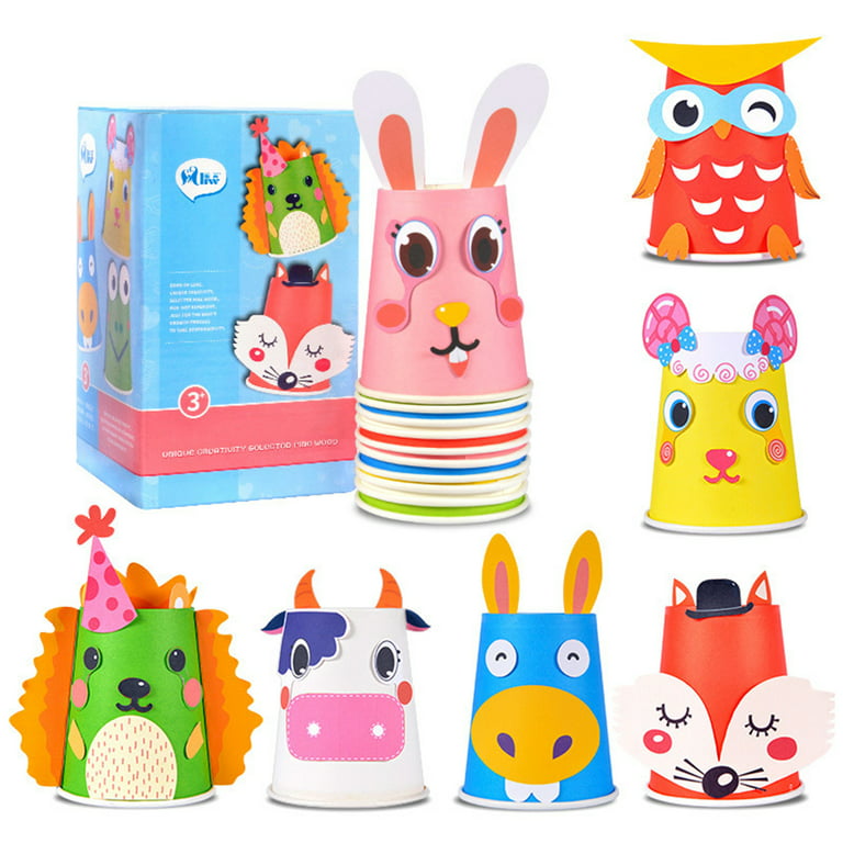 Arts and Crafts for Kids Ages 4-8, Create Your Own Animal Crafts Using Cups, Kit Includes Supplies, and Instructions, Best Craft Set for Boys Girls 3