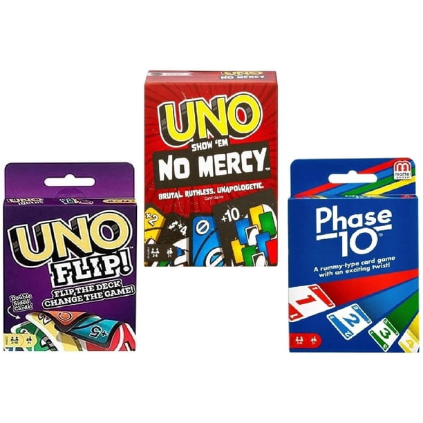 Pack Combo de Juegos de Cartas Mattel: Uno No Mercy Flip Phase 10