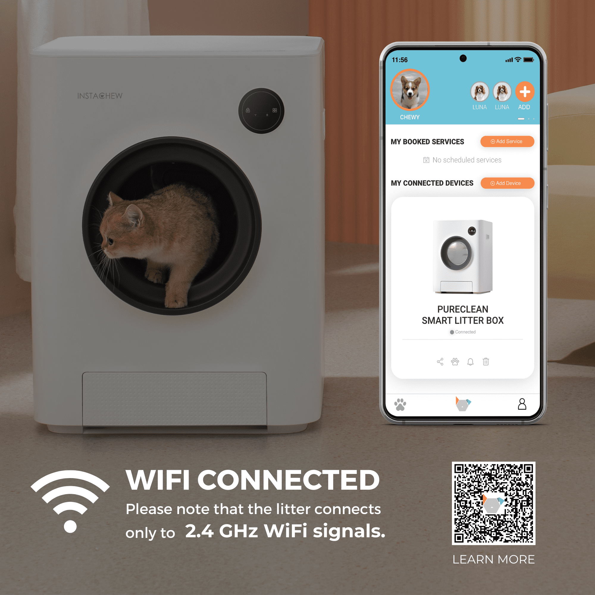 Instachew Purrclean Self-Cleaning Automatic Cat Litter Box with App Control, Support 5GHz & 2.4GHz WiFi